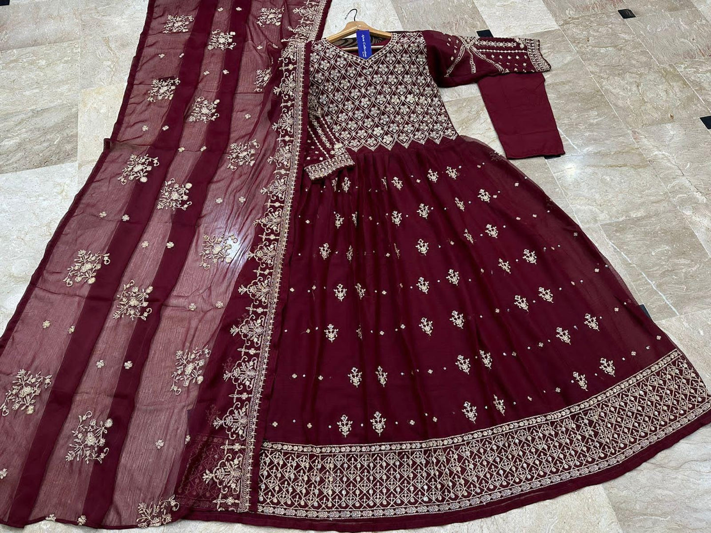 Heavy Embroidered Maxi,Dupatta And Trouser 3Pcs