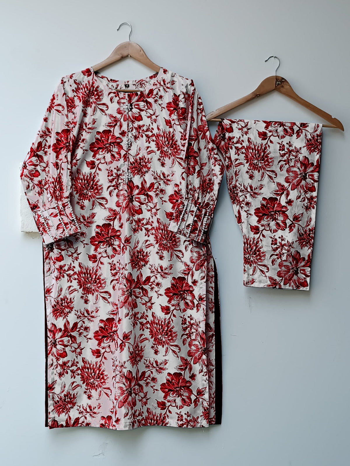Hand Pearls Work Shirt Digital Printed 2Piece Cordset