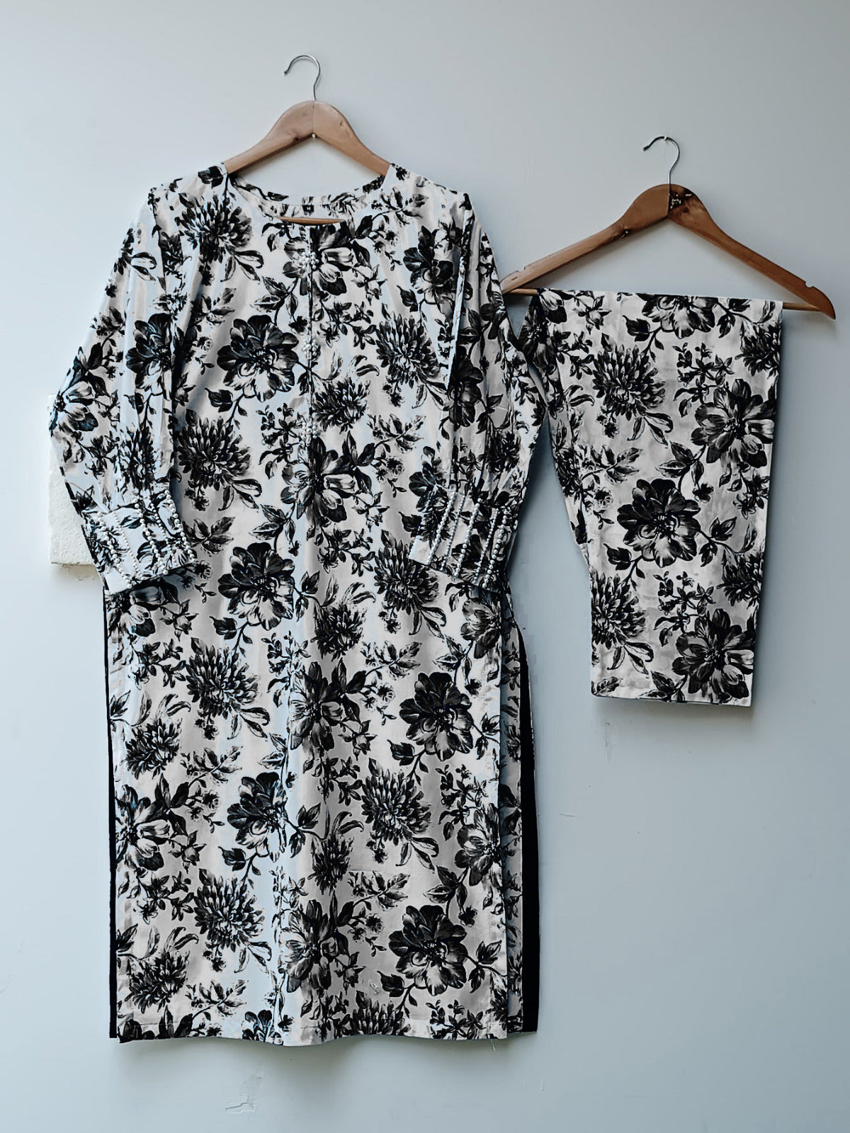 Hand Pearls Work Shirt Digital Printed 2Piece Cordset
