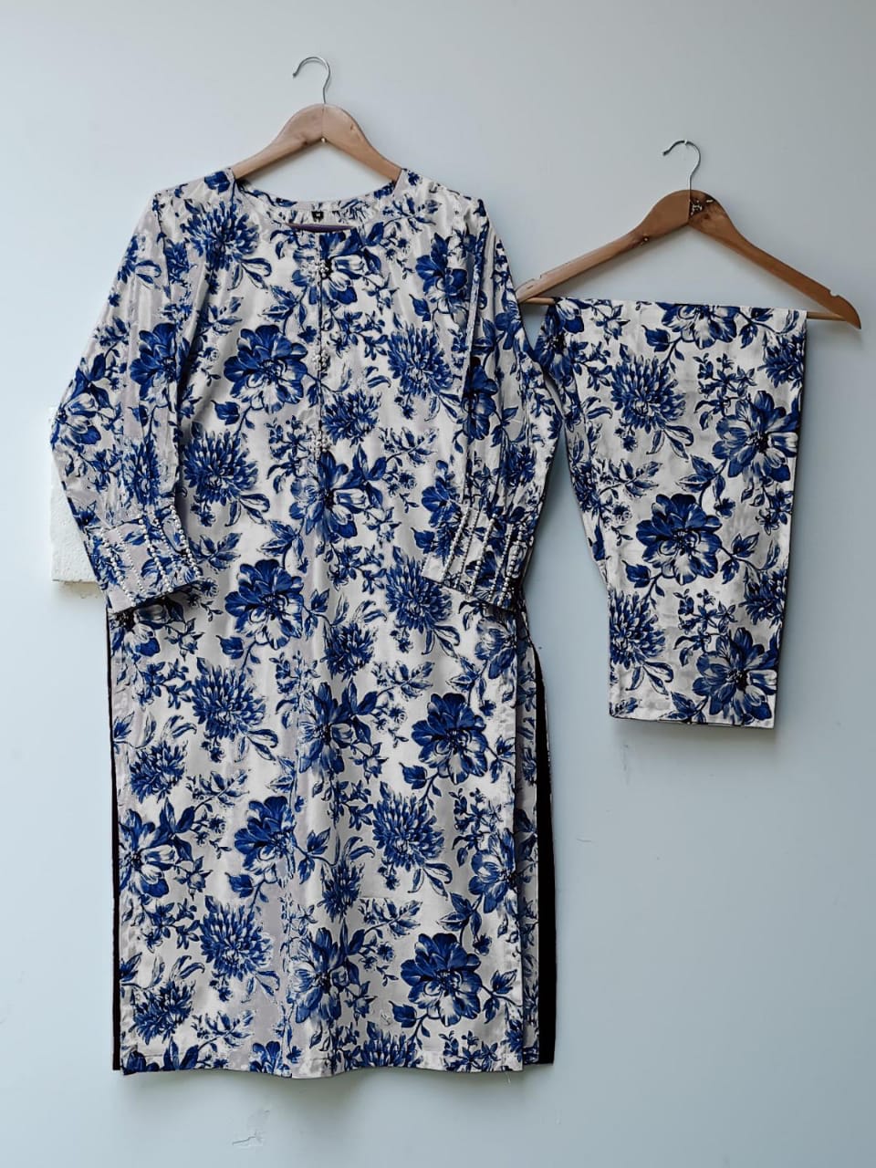 Hand Pearls Work Shirt Digital Printed 2Piece Cordset