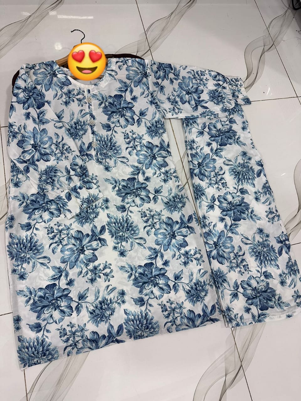 Hand Pearls Work Shirt Digital Printed 2Piece Cordset