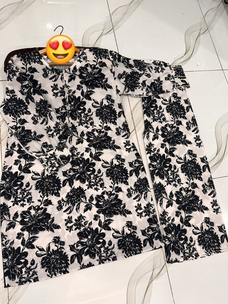 Hand Pearls Work Shirt Digital Printed 2Piece Cordset