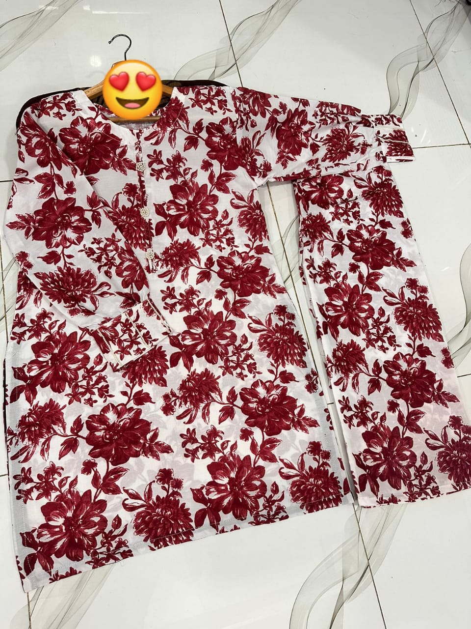 Hand Pearls Work Shirt Digital Printed 2Piece Cordset