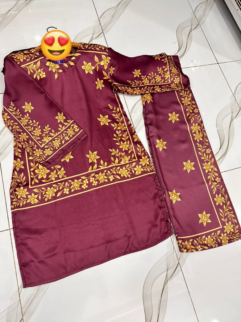 Digital Printed Shamose Silk Cord Set 2Pcs