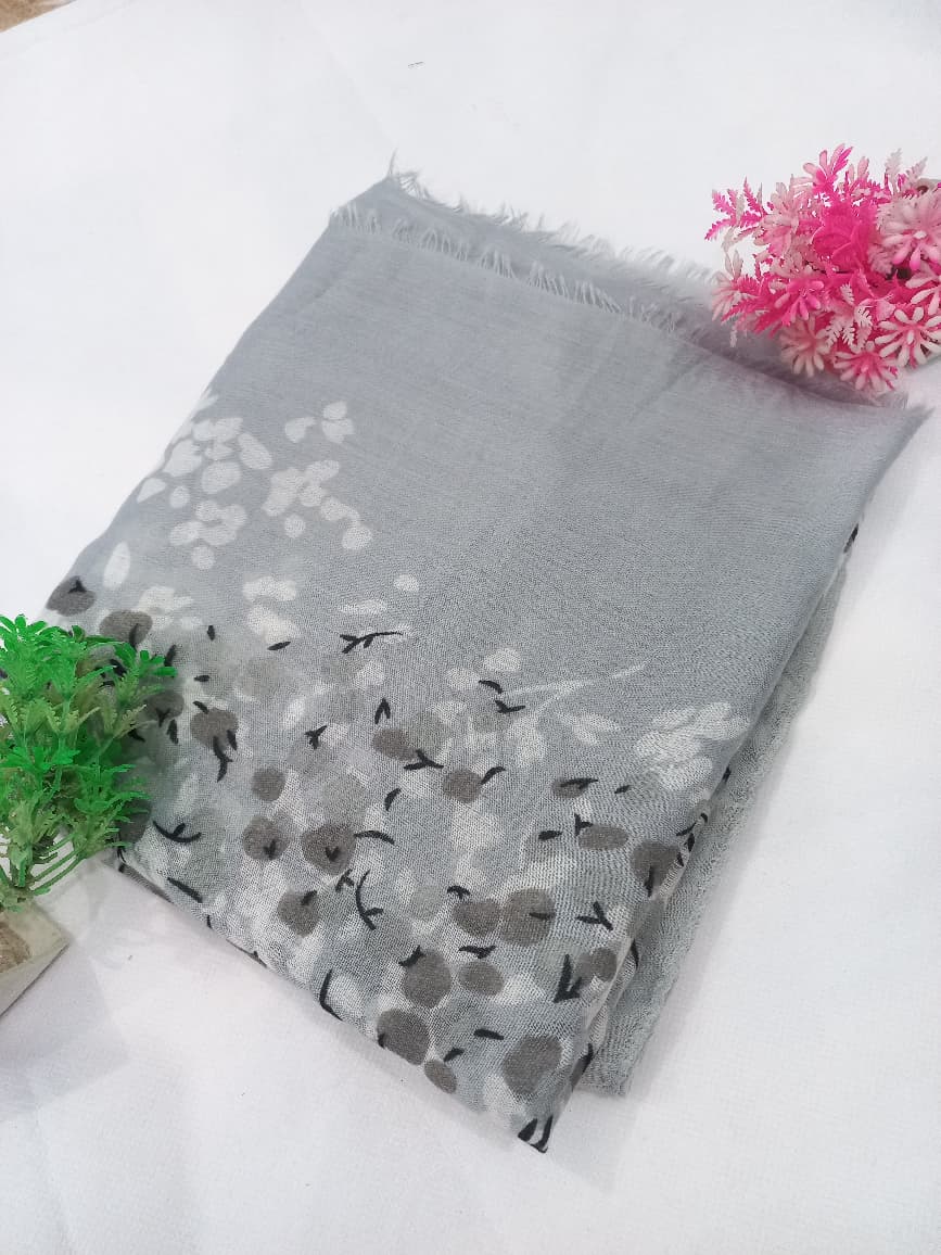 FLORAL LAWN DOUBLE TONE HIJAB - GREY & WHITE