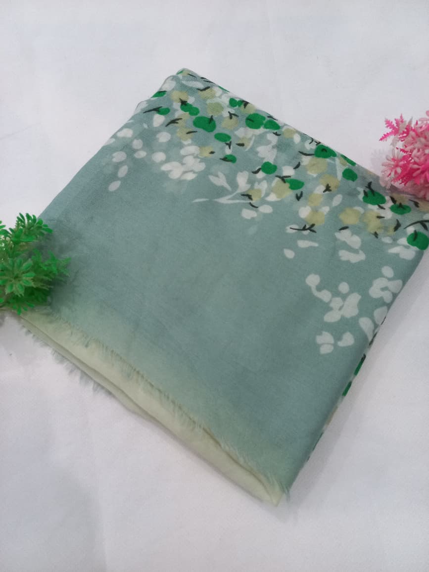 FLORAL LAWN DOUBLE TONE HIJAB - GREEN & GREY