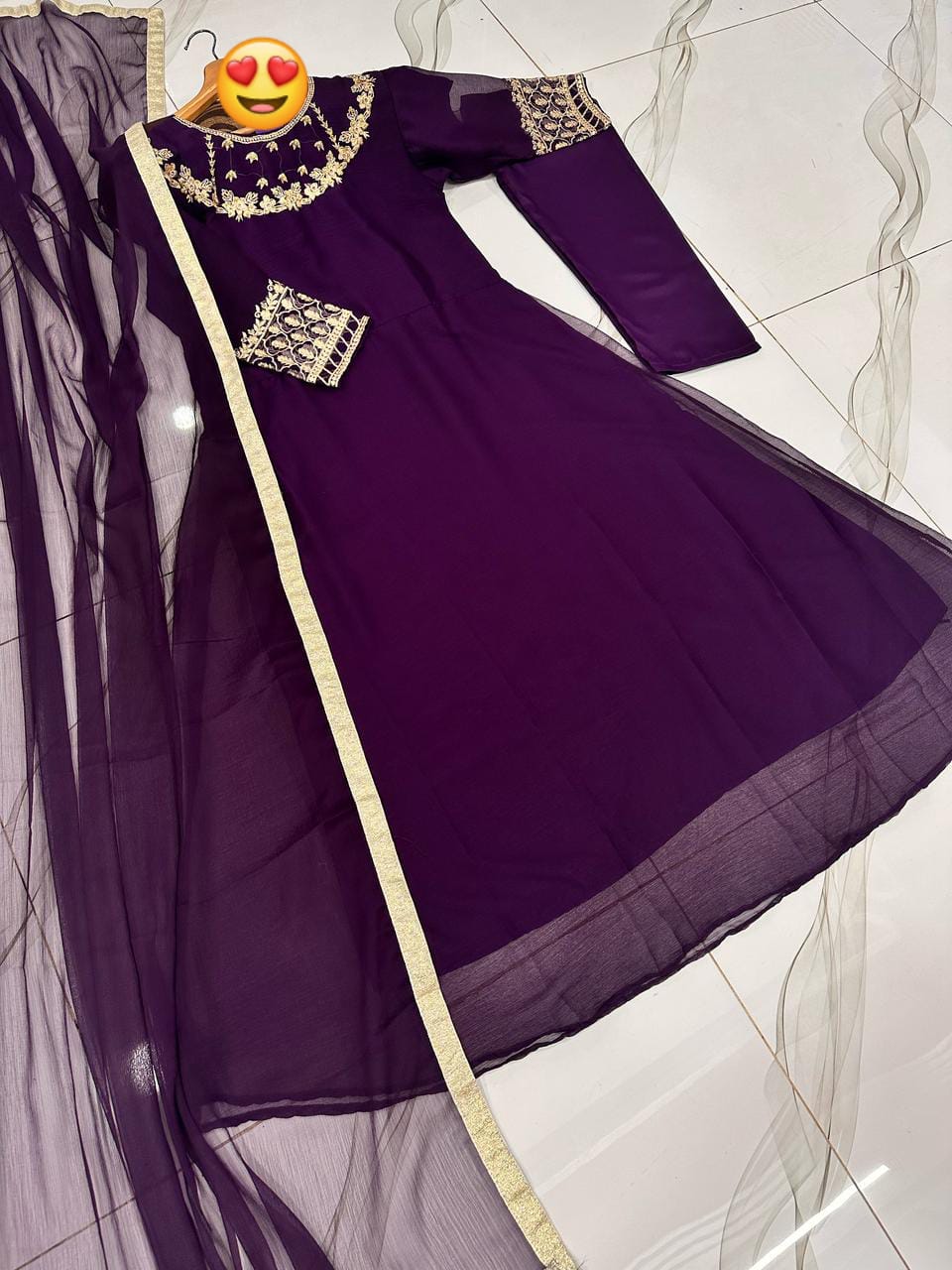 Maxi With Lace Work Duppatta And Trouser 3Pcs