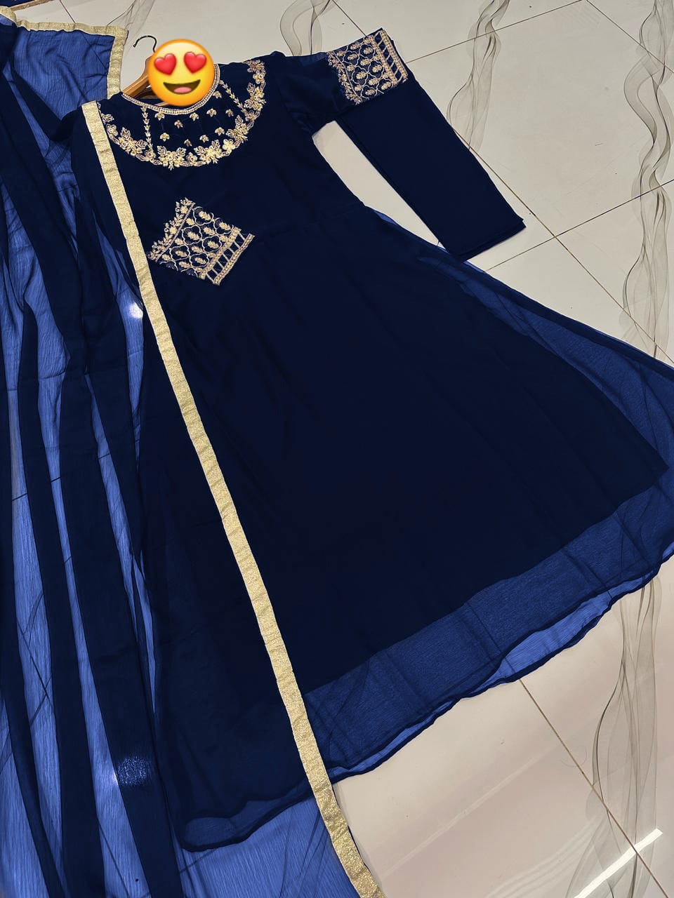 Maxi With Lace Work Duppatta And Trouser 3Pcs