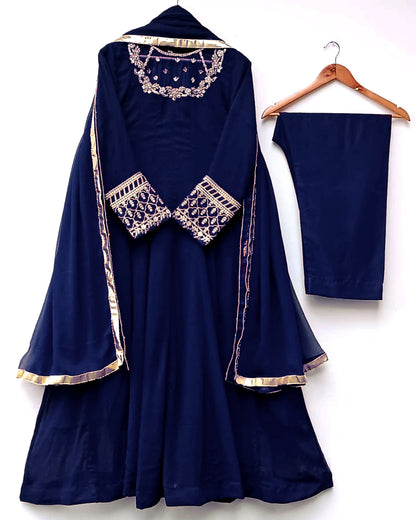 Maxi With Lace Work Duppatta And Trouser 3Pcs