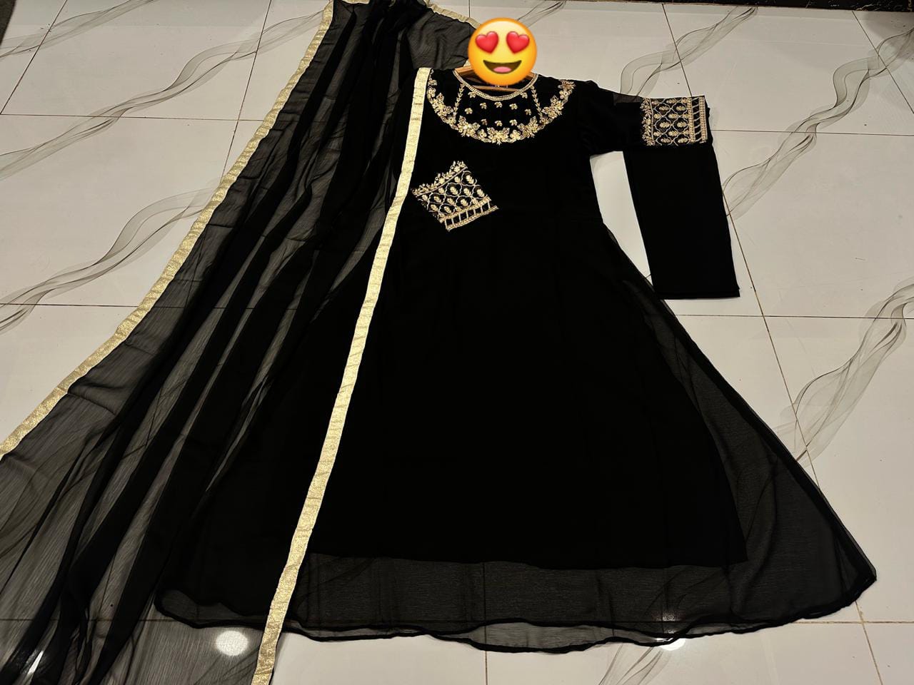 Maxi With Lace Work Duppatta And Trouser 3Pcs