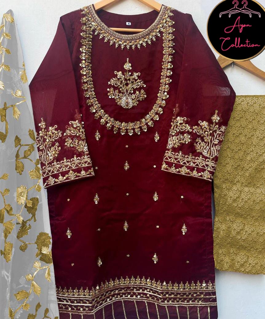 Handwork And Embroidery Shirt With Emb Dupatta 3piece