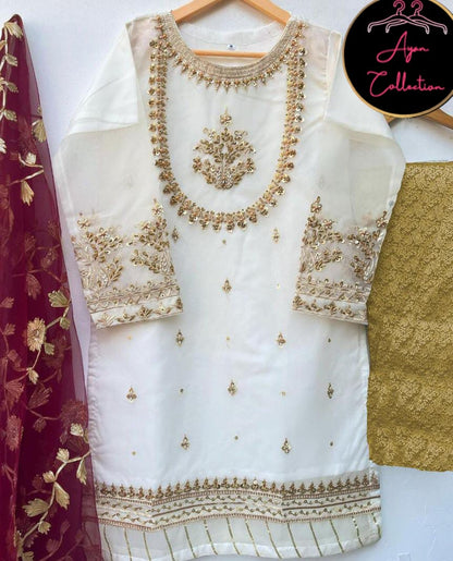 Handwork And Embroidery Shirt With Emb Dupatta 3piece