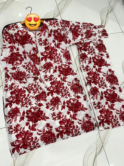 Hand Pearls Work Shirt Digital Printed 2Piece Cordset