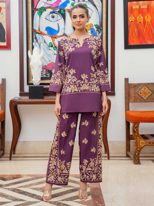 Digital Printed Shamose Silk Cord Set 2Pcs