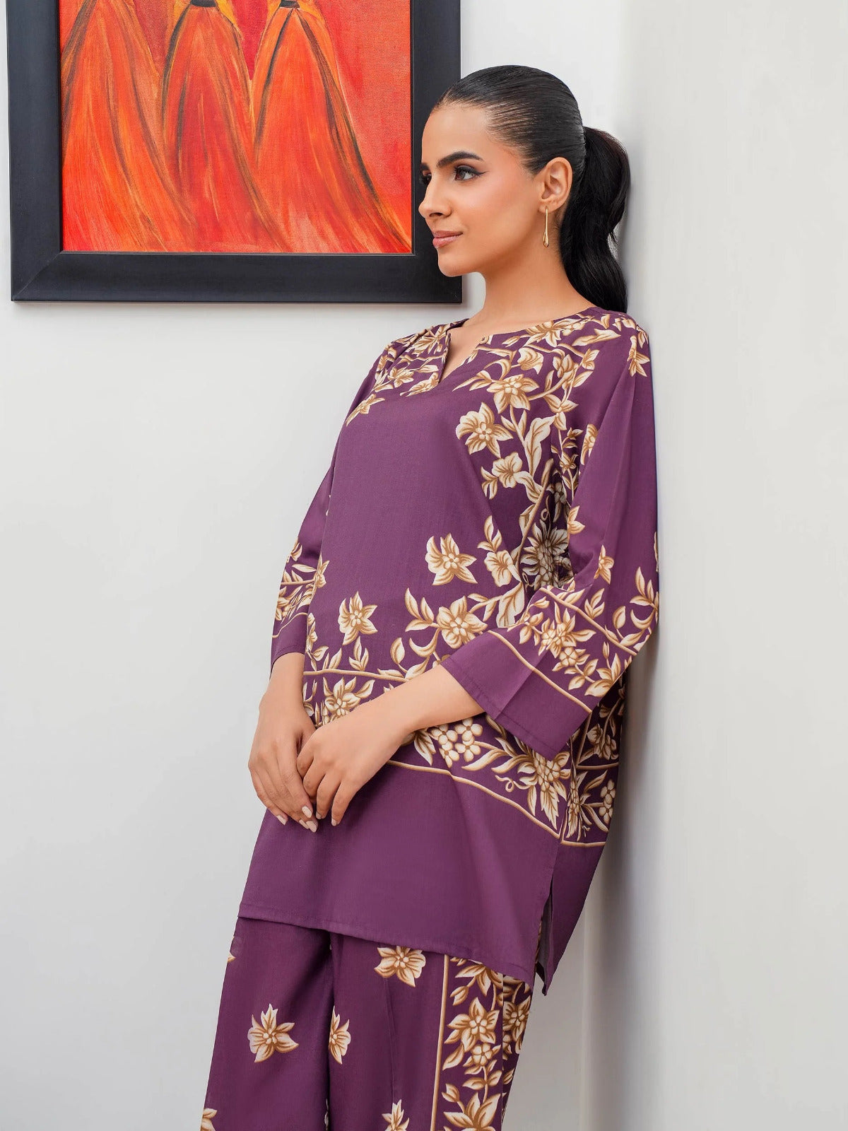 Digital Printed Shamose Silk Cord Set 2Pcs