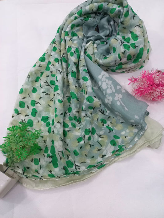 FLORAL LAWN DOUBLE TONE HIJAB - GREEN & GREY