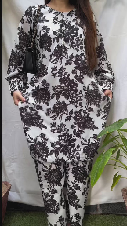 Hand Pearls Work Shirt Digital Printed 2Piece Cordset