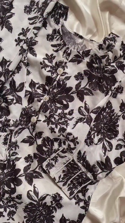Hand Pearls Work Shirt Digital Printed 2Piece Cordset