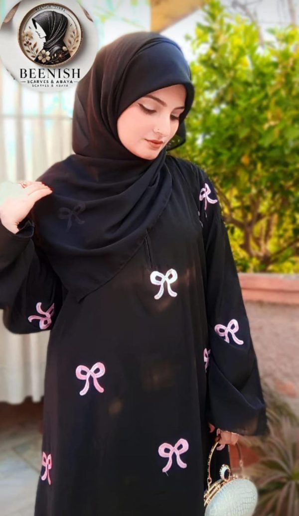 Embroidered Maxi Bow Abaya - Image 3