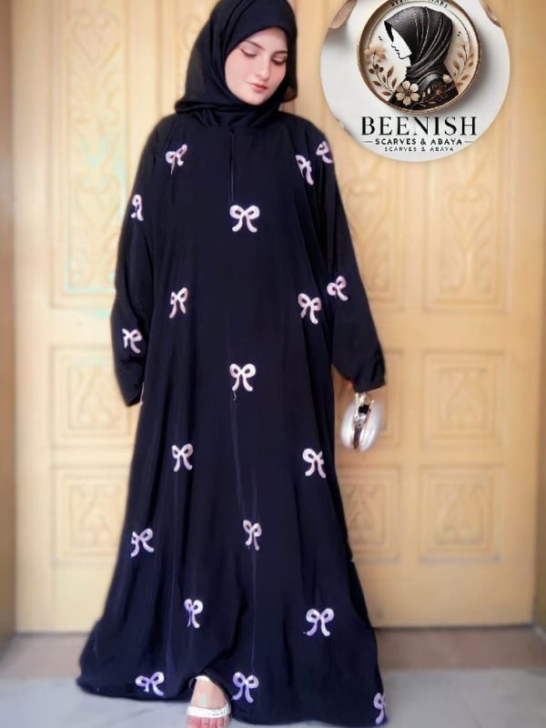 Embroidered Maxi Bow Abaya